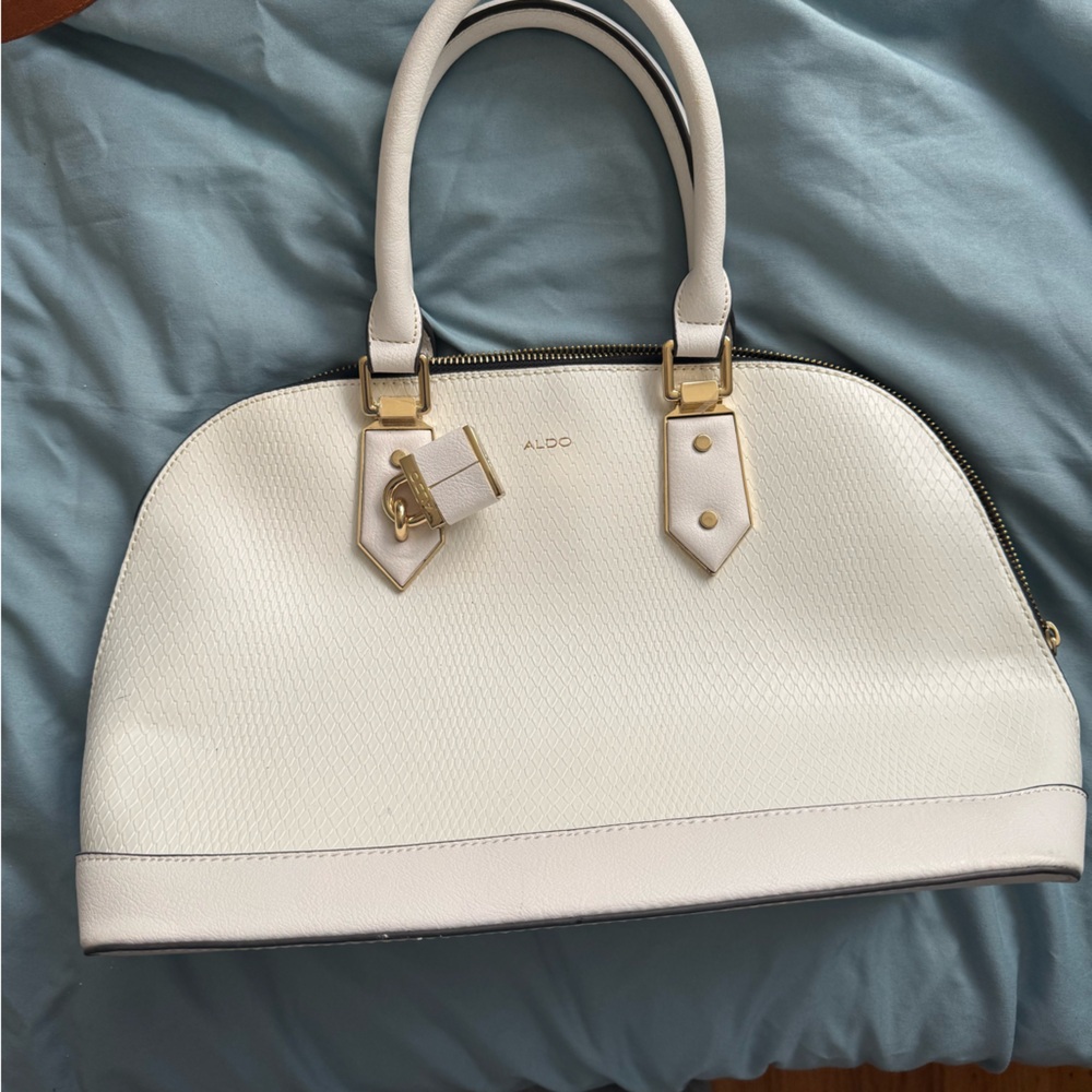 Aldo White Satchel Purse With Crossbody Strap